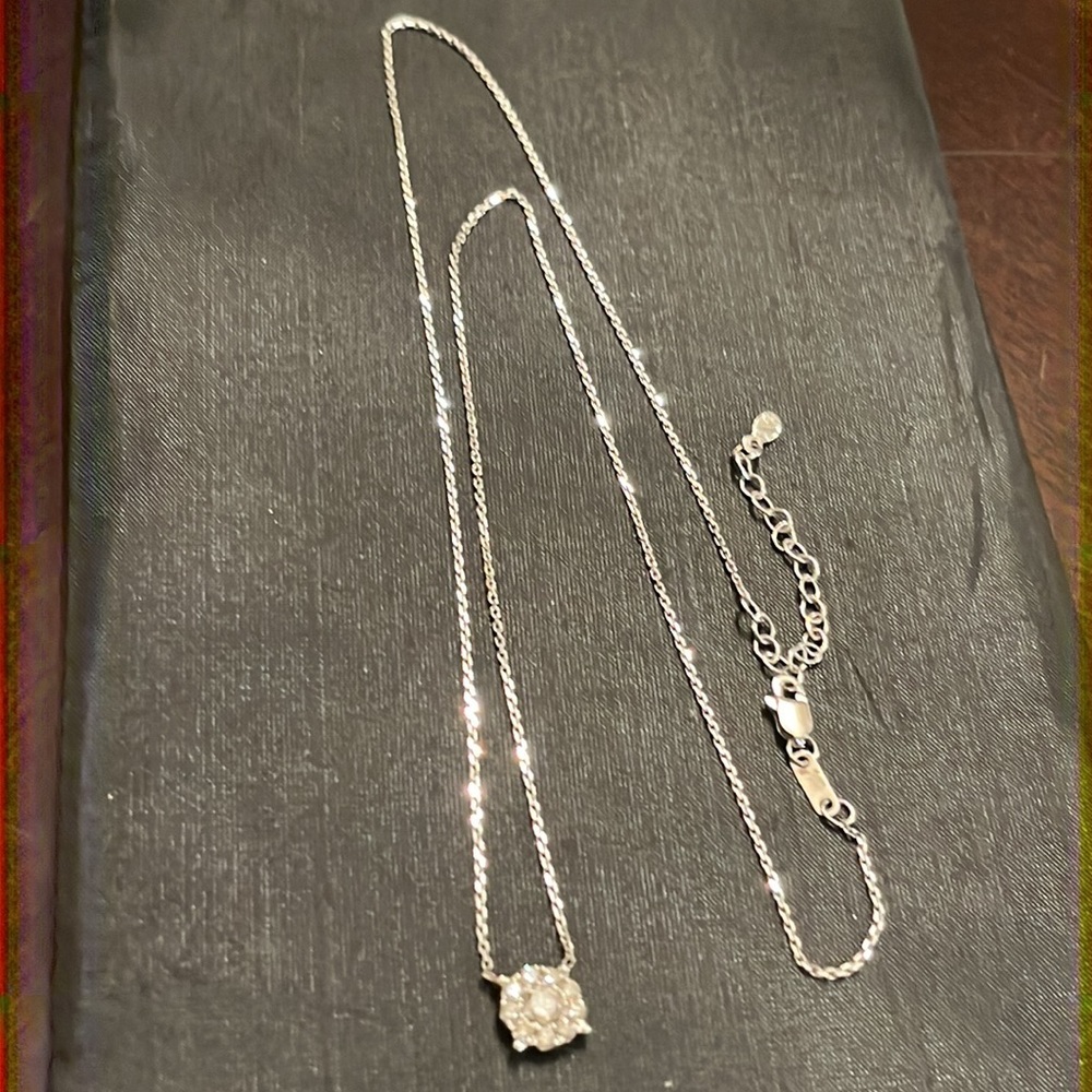I4kt white gold adjustable necklace and diamond halo/cluster attached pendant
